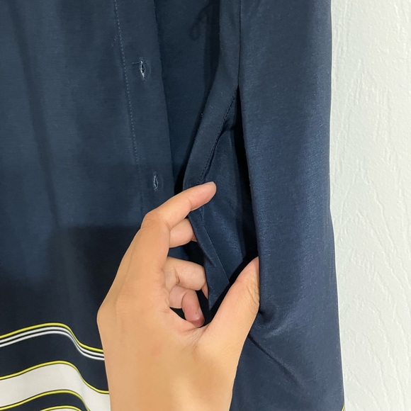 Tommy Hilfiger - Dark Blue Buttoned Midi Dress with Yellow and White Border - Picture 3 of 4